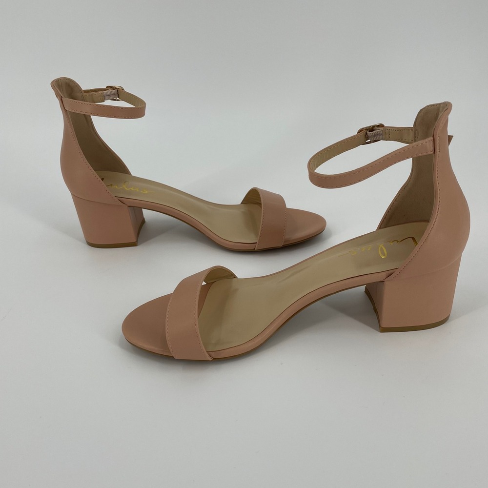 Lulus Harper Nude Vegan Leather Ankle Strap Block Heel Sandals Size 10 - Picture 3 of 8